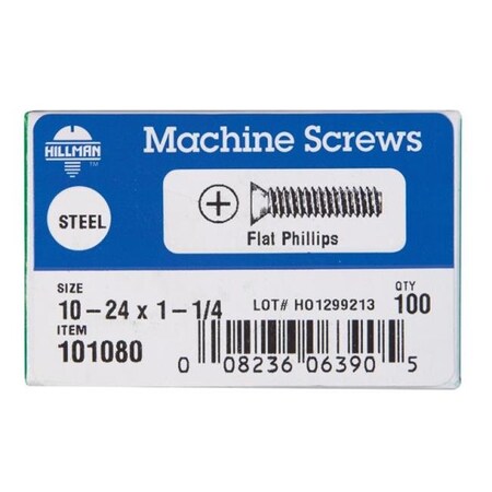 Hillman #10-24 x 1-1/4 in Phillips Flat Machine Screw, Zinc Plated Steel 6201115